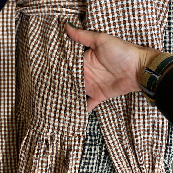 PEARL by Lela Rose Checked Seersucker Shirt Dress size small - Picture 5 of 11